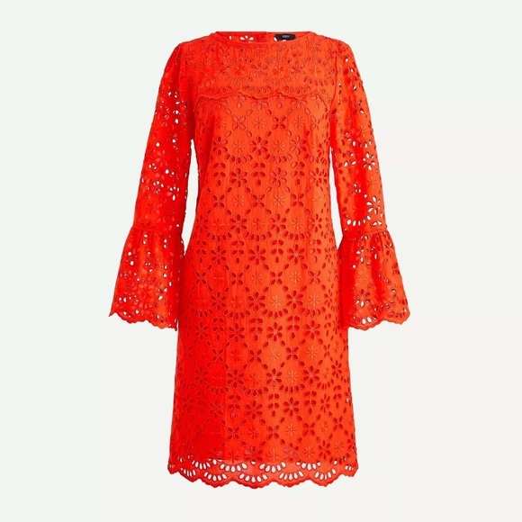 J.CREW BELL SLEEVE EYELET DRESS BRILLIANT SUNSET - Picture 5 of 12